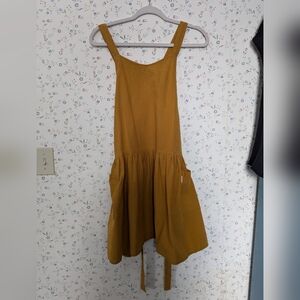 Cotton Linen Apron Crossover Tie back Mustard Yellow layer piece pockets